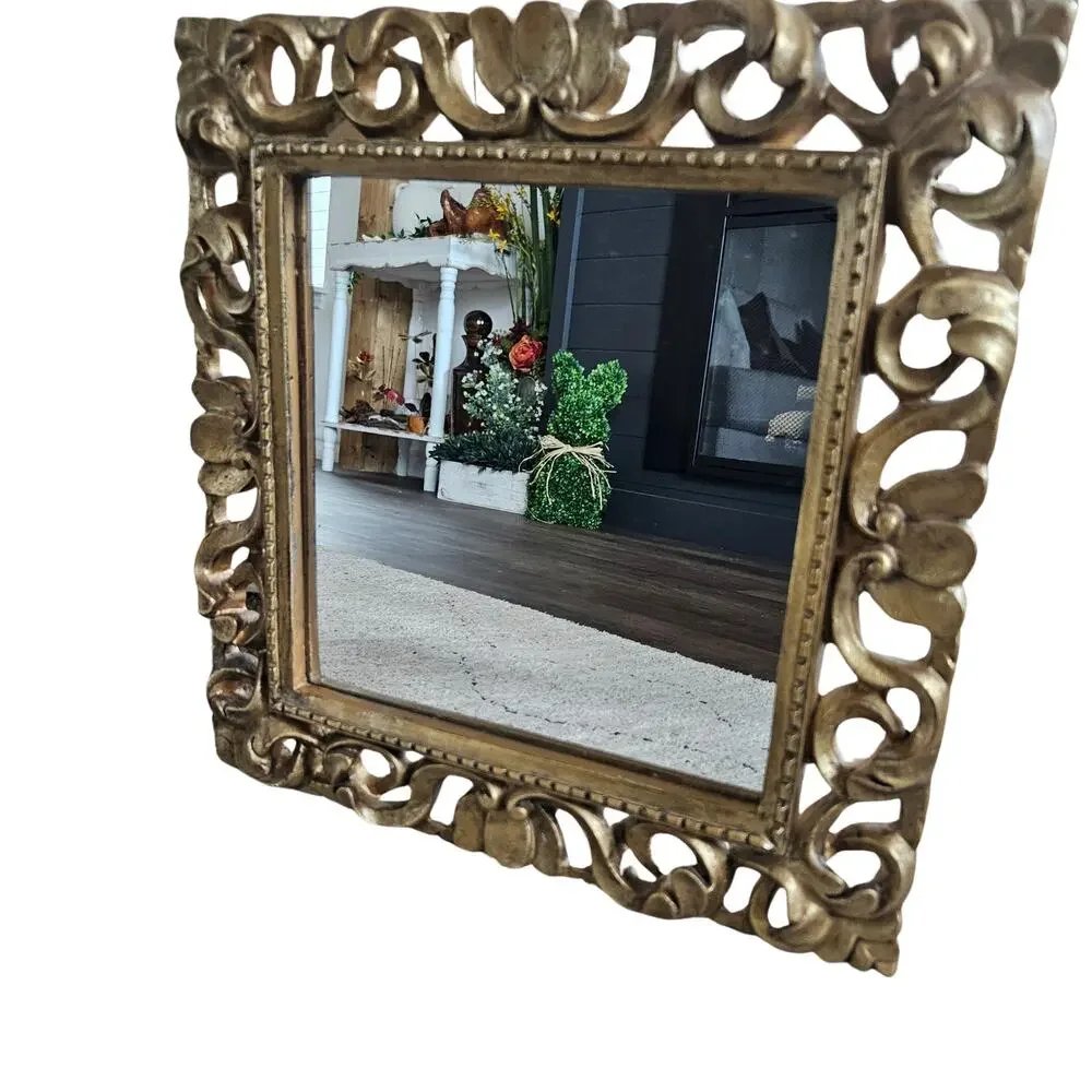 Vintage Ornate Gold Mirror Hollywood Regency Baroque Vanity Heavy Decor